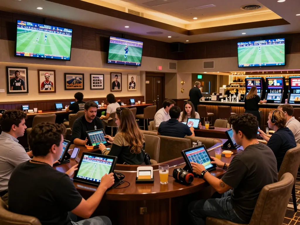 Guests engaging in live sports betting at the JUN88 brand lounge, showcasing excitement and strategy.