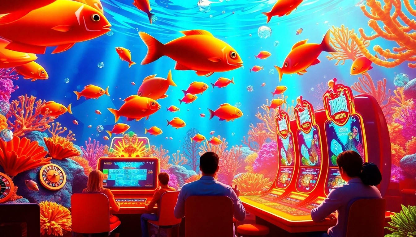 Engage in thrilling bắn cá đổi thưởng action within a vibrant underwater casino setting, featuring 3D fish and betting interfaces.
