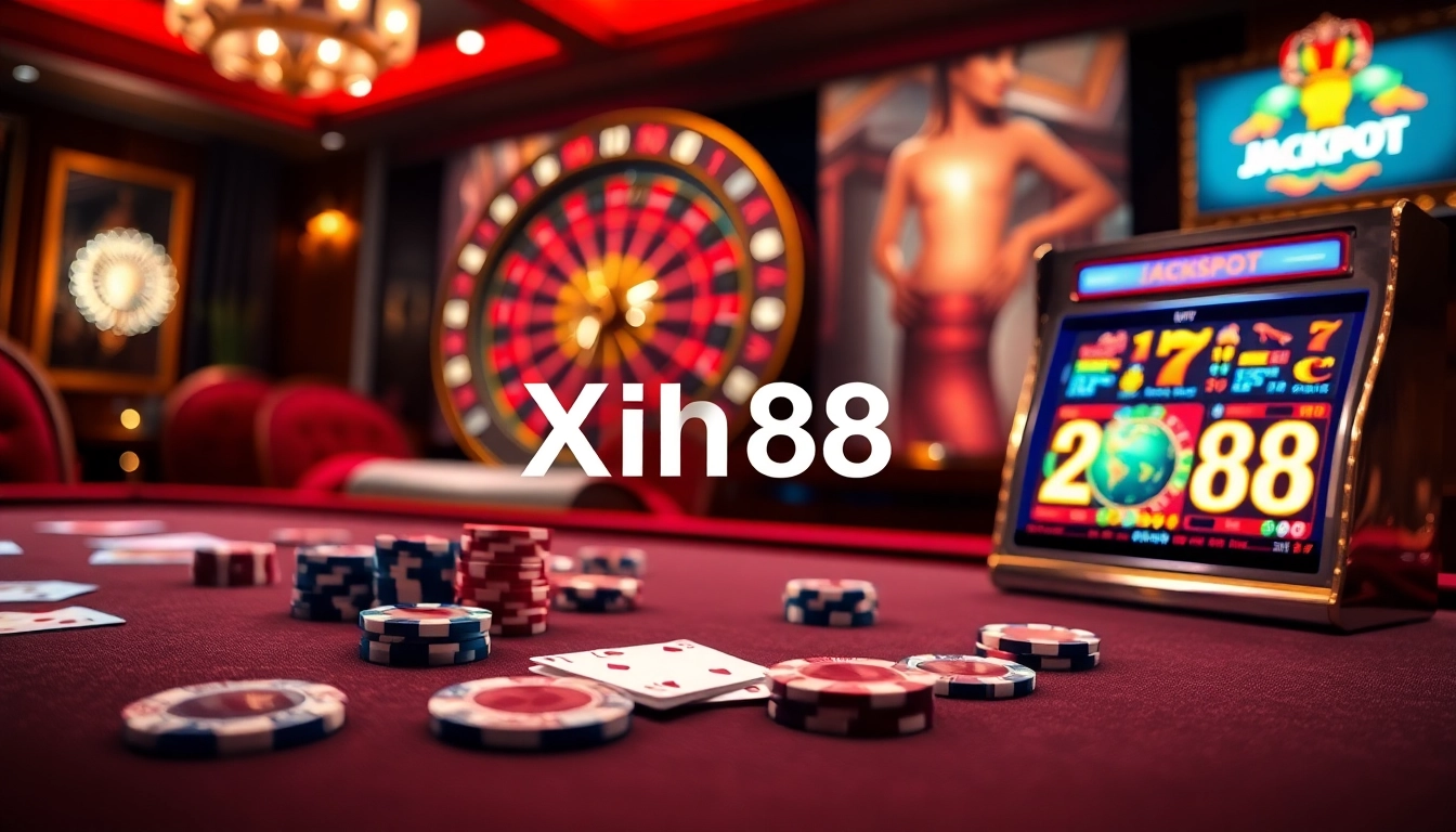 Excited players engaging with Xin88's glamorous gaming setup at a luxurious casino table.