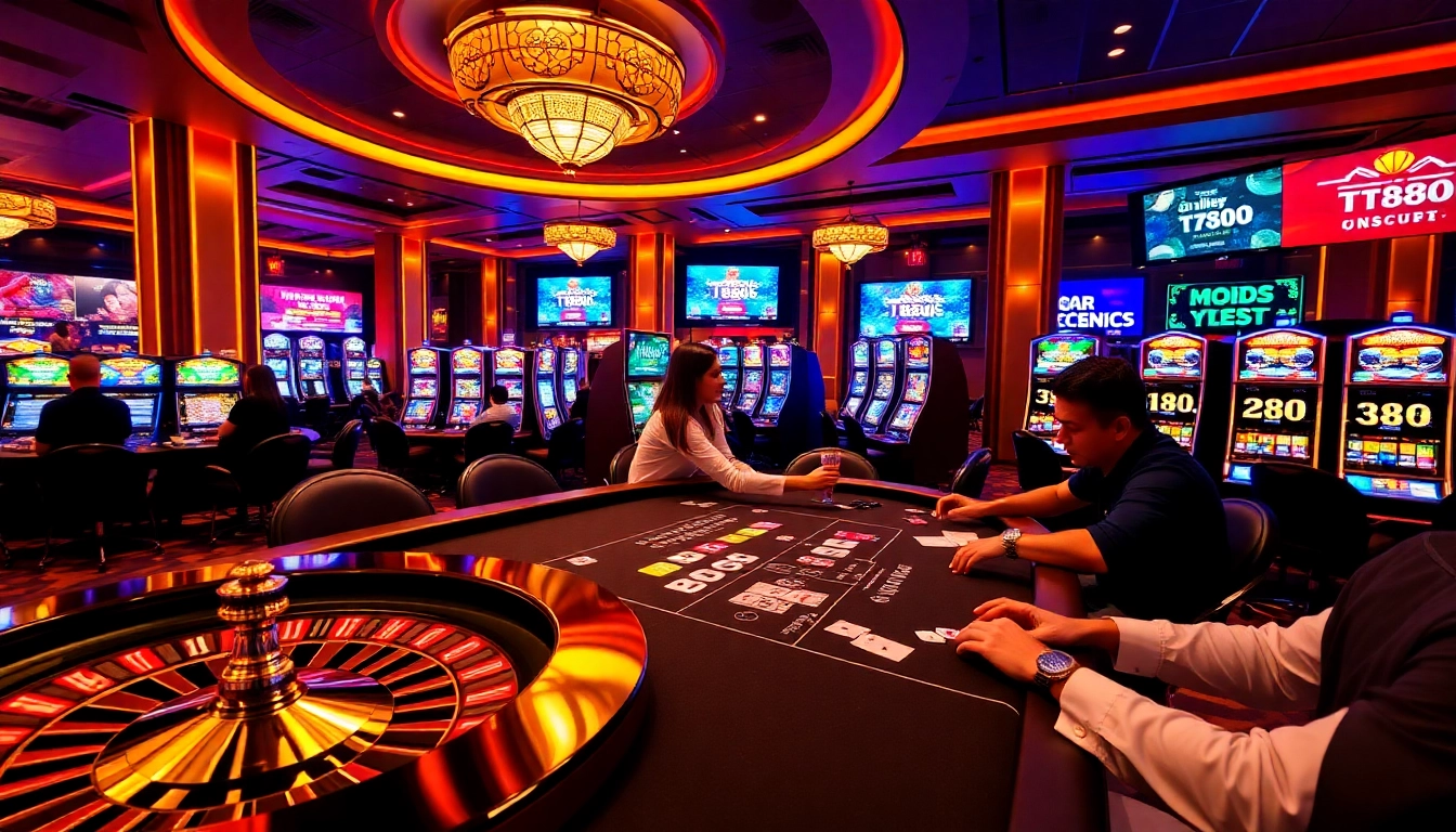 Players enjoying high-stakes action at tt88.com casino table with vibrant atmosphere.
