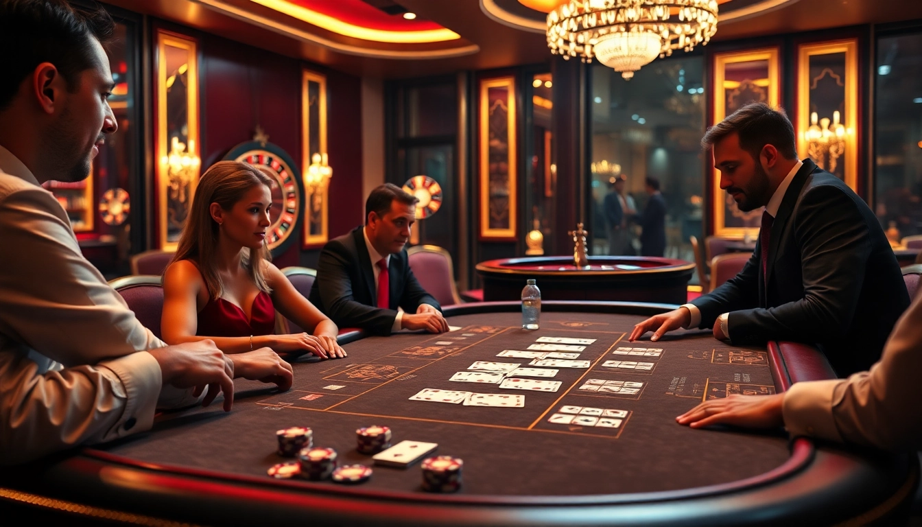 S8 players participate in an exciting high-stakes poker game at a luxury casino table.