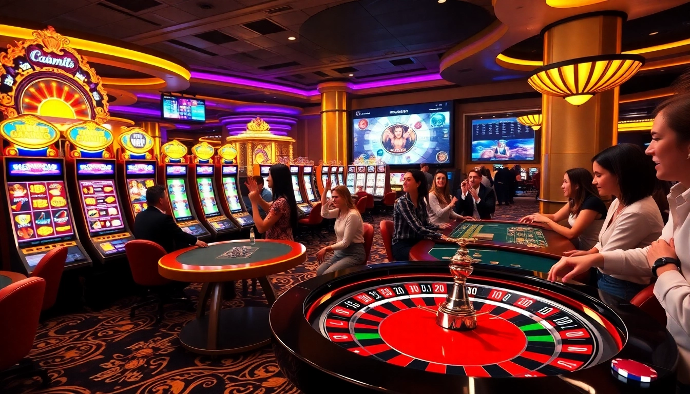 Players enjoying games at nhà cái 88vn's vibrant casino floor with dynamic slot machines.