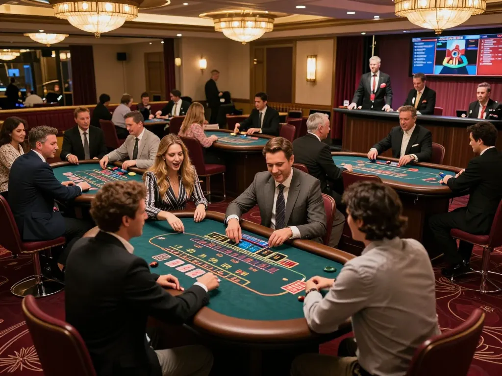 Engaged players at SC88 VN Casino enjoying roulette and poker games in an upscale environment.