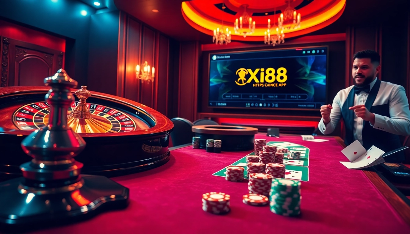 Experience excitement at https://xin88ac.app/ with luxurious casino visuals featuring poker chips and roulette.