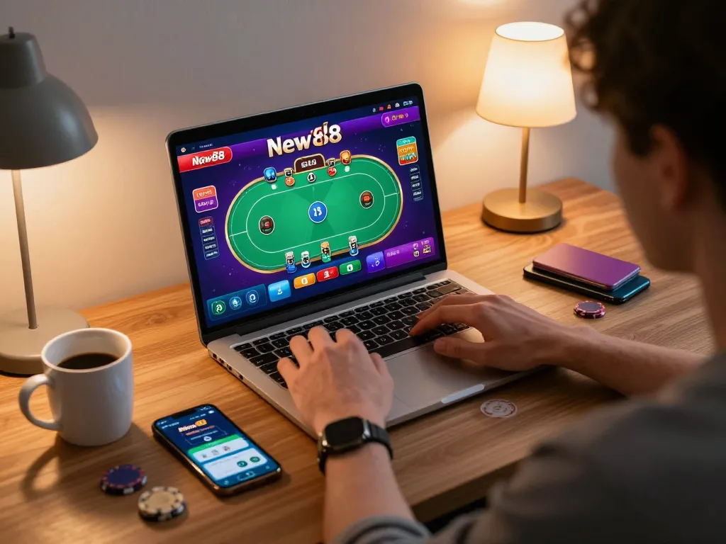New88blog online gaming session captures a player strategizing in a cozy environment.