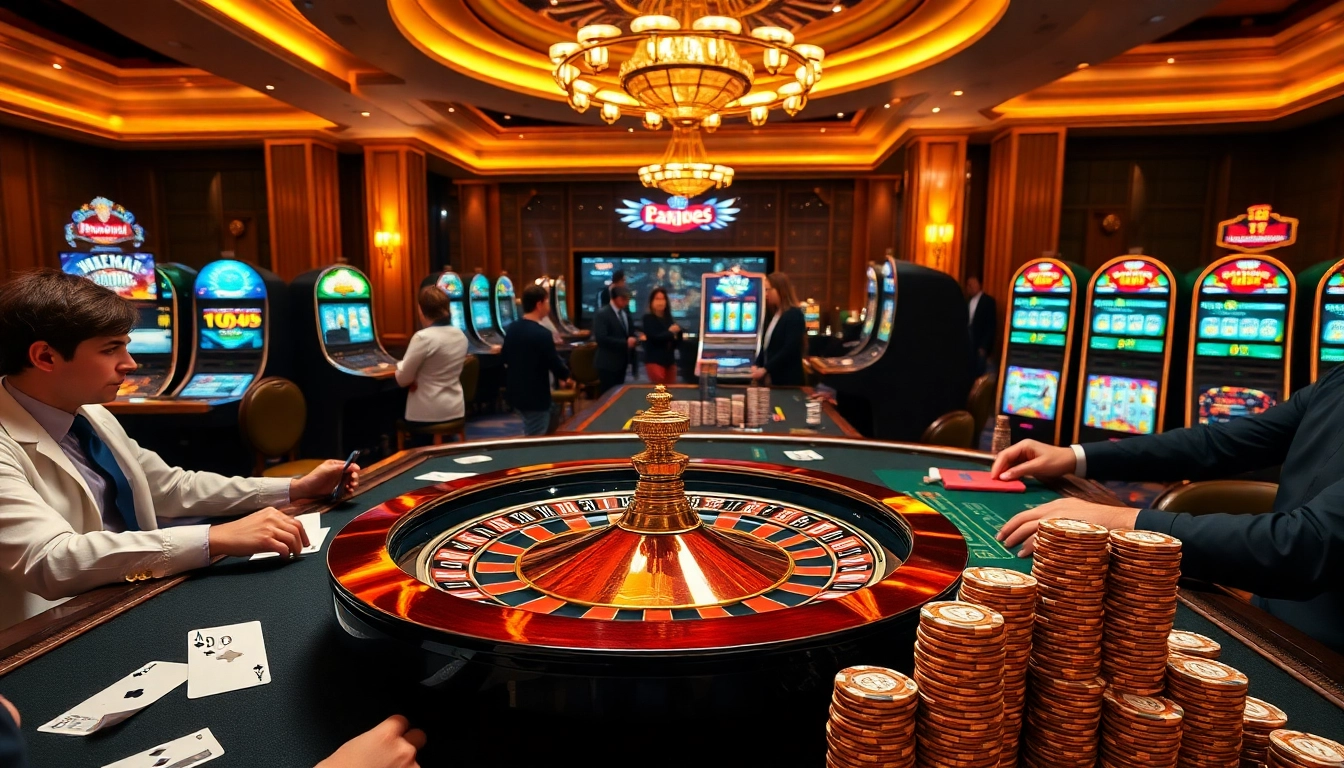 Players rolling dice and placing bets at https://gg88se.com/ casino tables amidst bright lights.