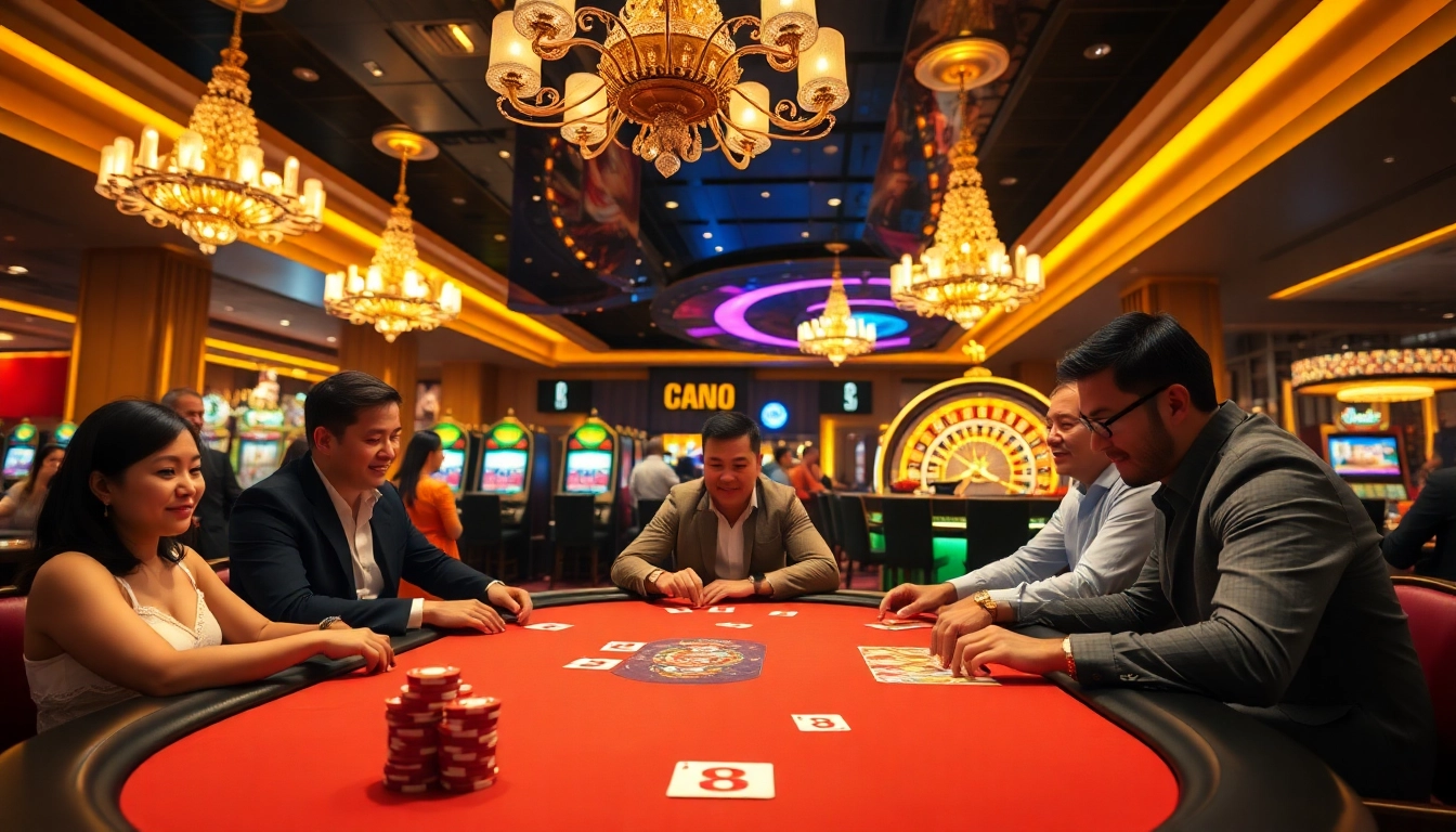 Exciting S 8 branded poker table scene inside a luxurious casino.