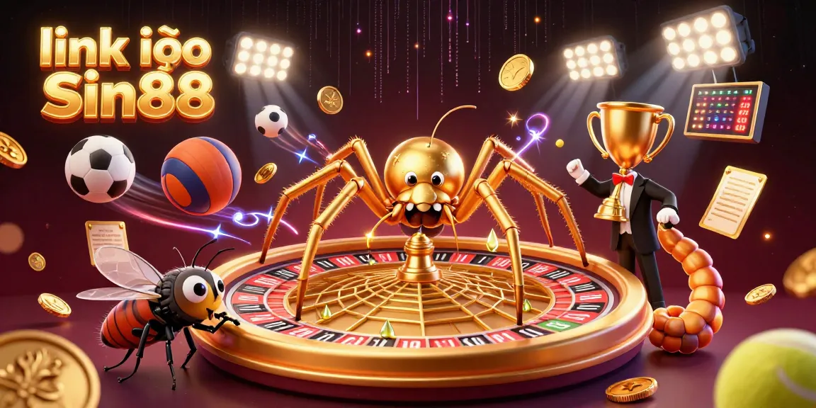 Engage with link vào Sin88 at this vibrant 3D gaming illustration showcasing a golden spider casino scene.