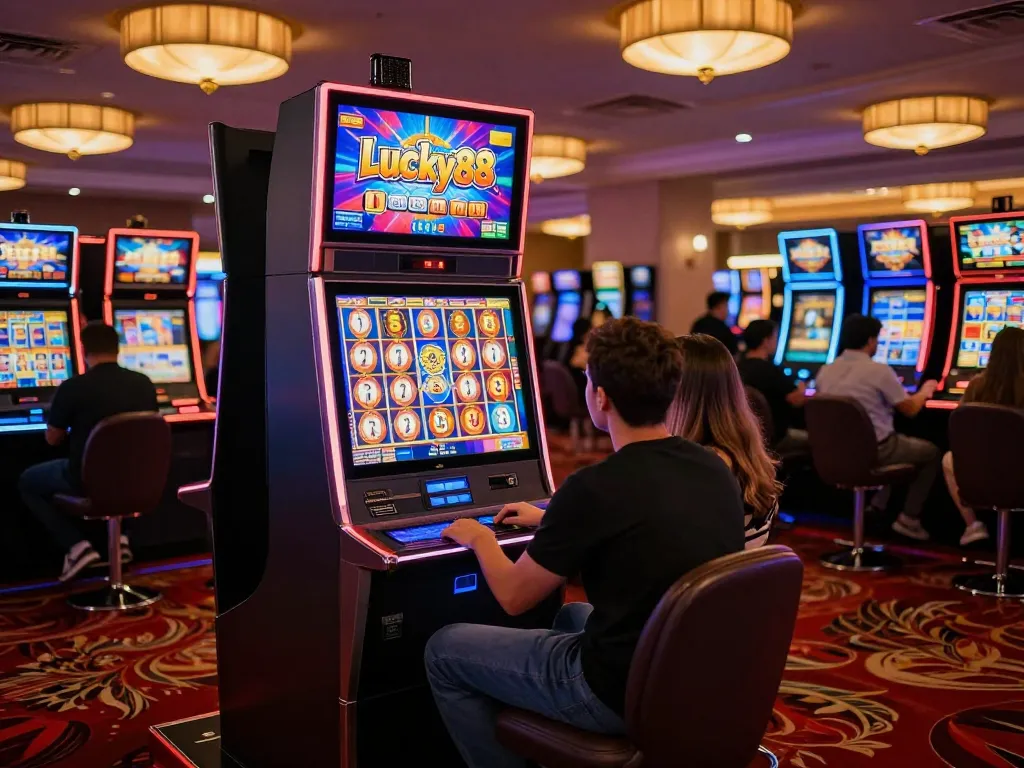 Watch excitement unfold at a Lucky88 slot machine as players anticipate wins and colorful reels spin
