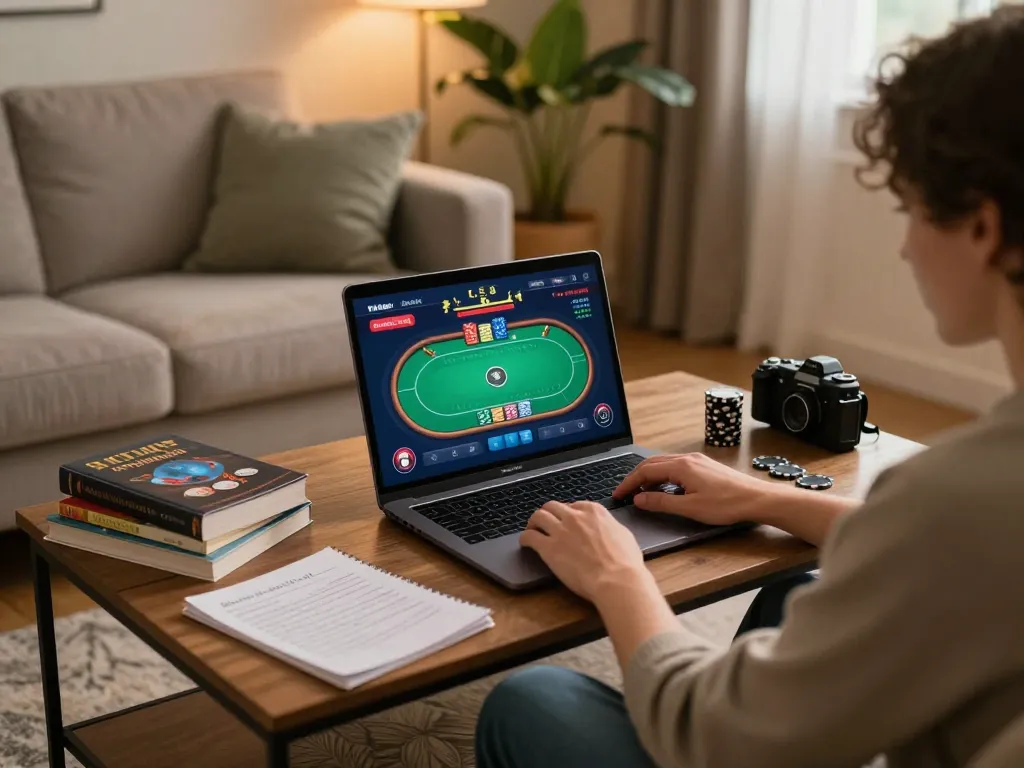 SX88 user engaged in gameplay with lively poker interface in a cozy home setting
