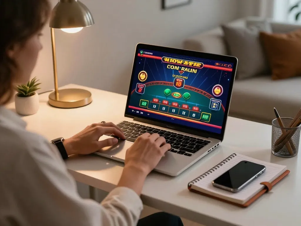 Engaging online gaming experience with uu88 link displayed on a laptop in a cozy setting.