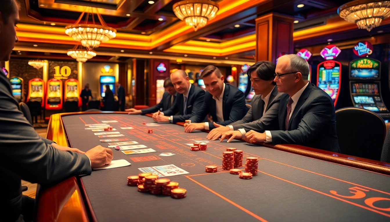 Lô đề uy tín betting table with professional gamblers in a luxurious casino setting.