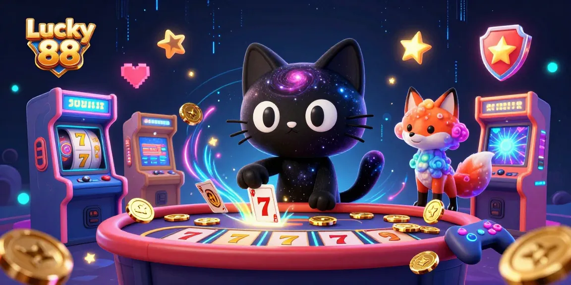 Win big with the Lucky 88 slot machine, featuring vibrant cosmic characters and engaging gameplay.