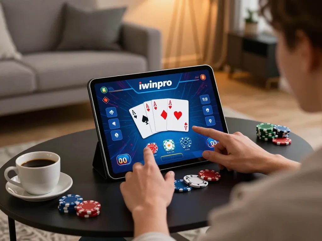 Engaging gameplay on iwinpro shown on a tablet in a cozy living room