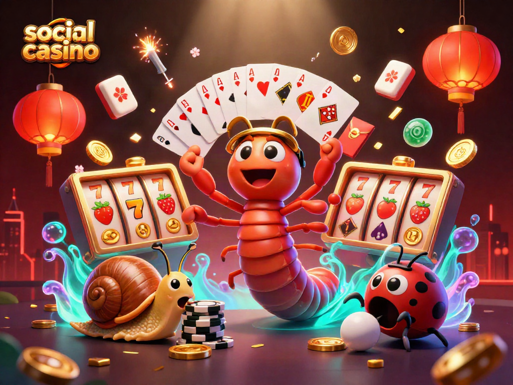 Experience thrilling gameplay in this vibrant social casino scene with unique characters and rich elements.