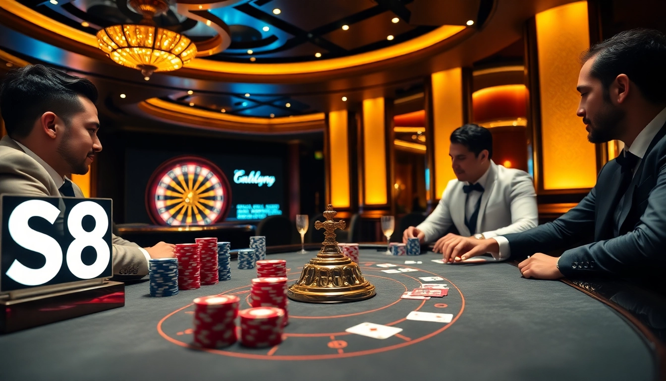 Experience the thrill of casino gaming with S8 poker chips and cards on an elegant table.