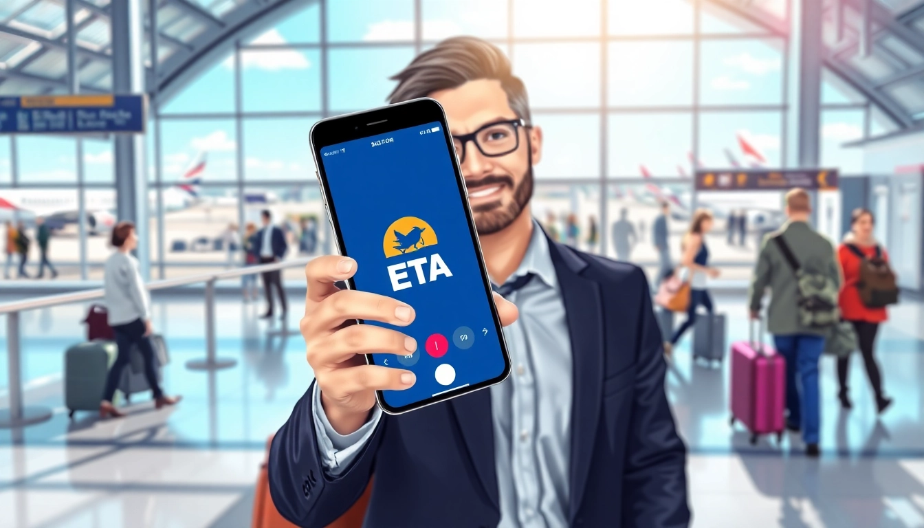 Engaging visual of the uk eta online application on a smartphone at an airport.