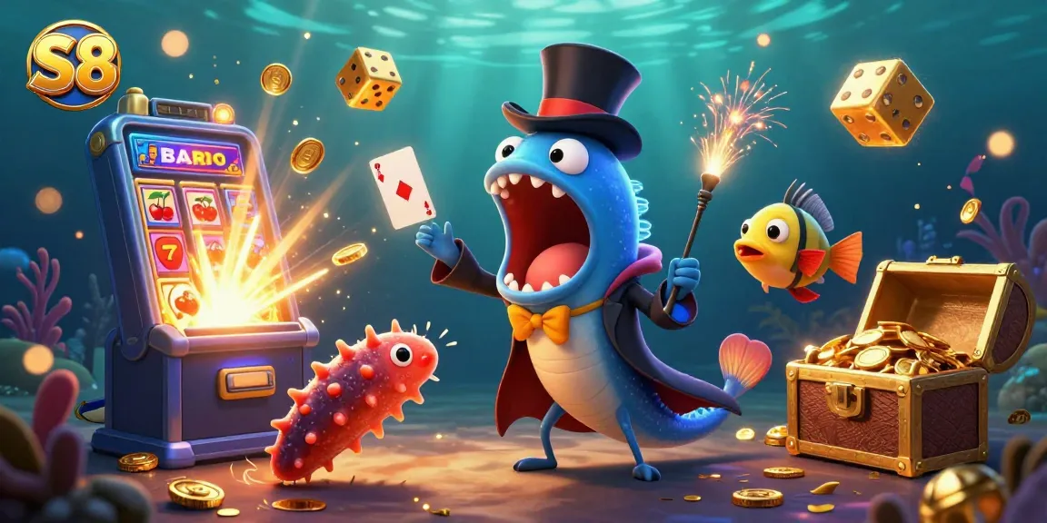 S8 captivates with a magical underwater casino scene featuring a deep-sea gulper eel performing card tricks.