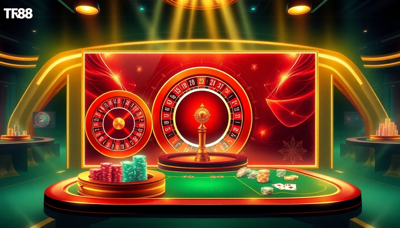 Engaging poker chips and cards on the TR88 online gambling interface, showcasing a vibrant casino atmosphere.