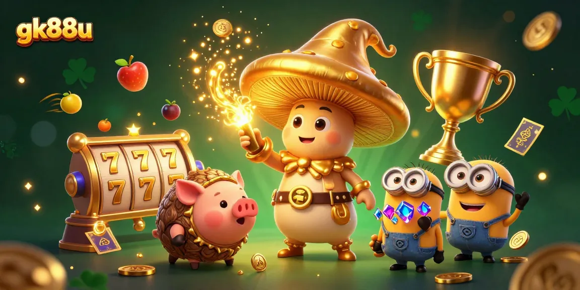 Experience thrilling slots action with gk88u in a magical, treasure-filled 3D casino landscape.