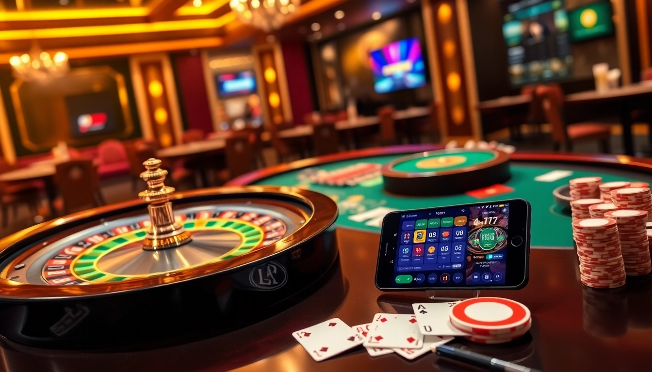 Capture the excitement of app Lô Đề on a luxurious casino table with vibrant chips and cards.