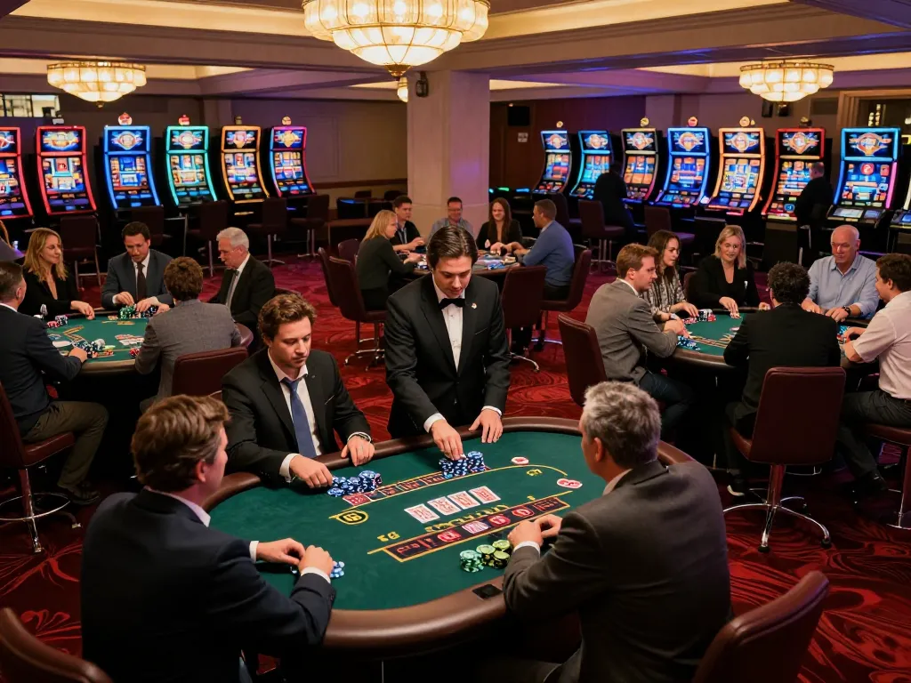 Players enjoying strategic blackjack games at da88 casino, vibrant atmosphere with warm lighting
