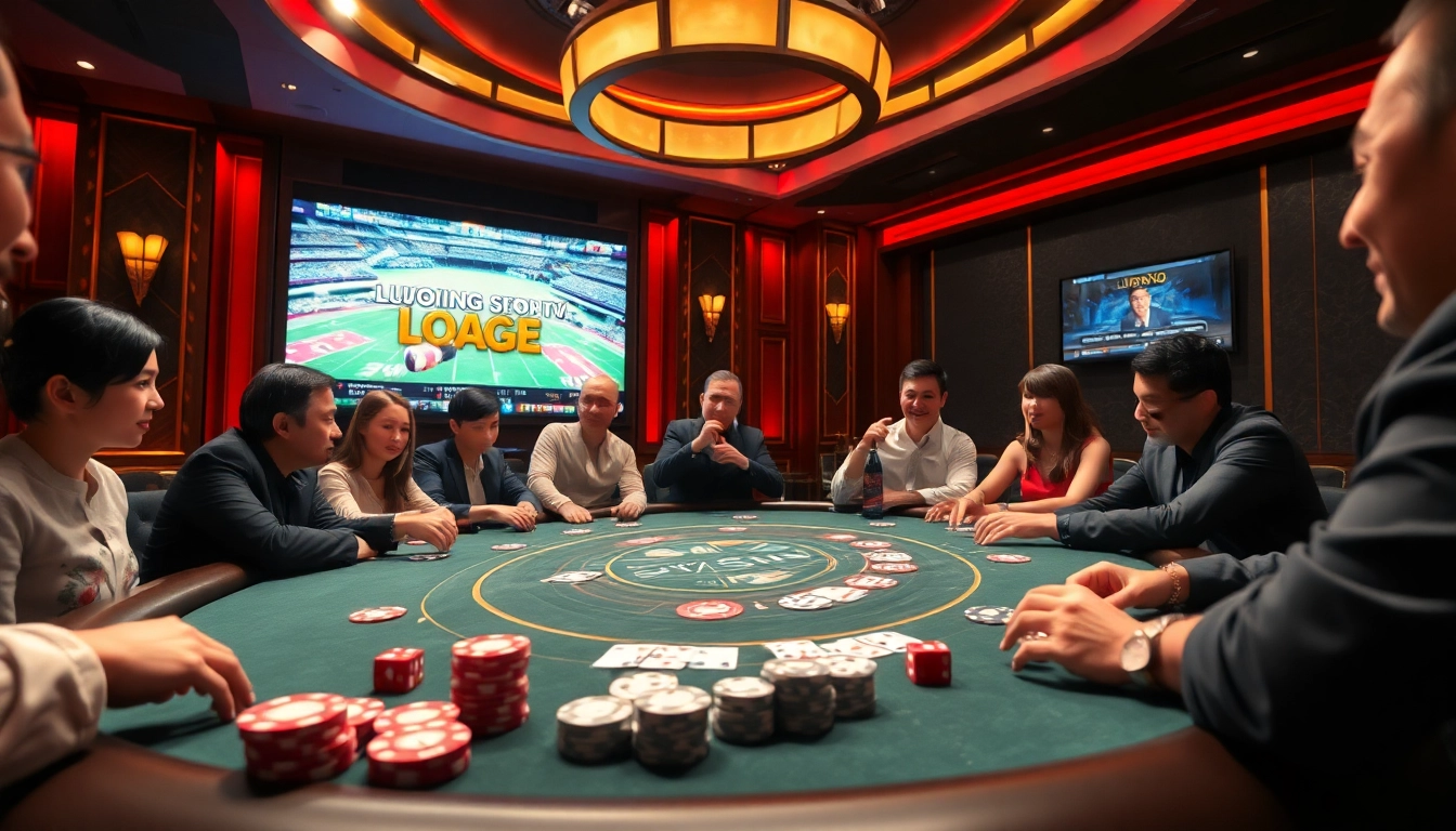 Experience the thrills of gambling at Luong Son TV with a lively poker scene highlighting excitement and luxury.