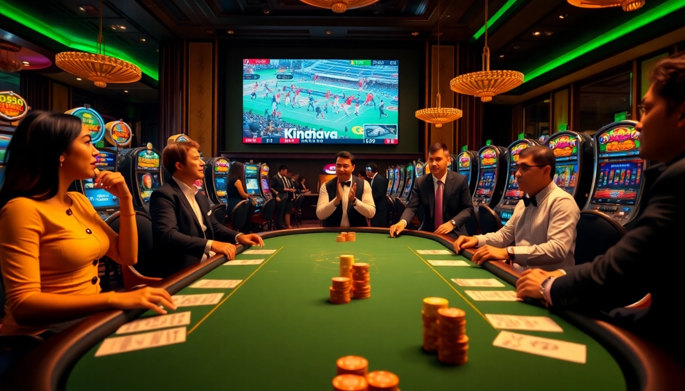 Experience the thrill of casino gaming at king888.dev with vibrant poker tables and exciting slot machines.