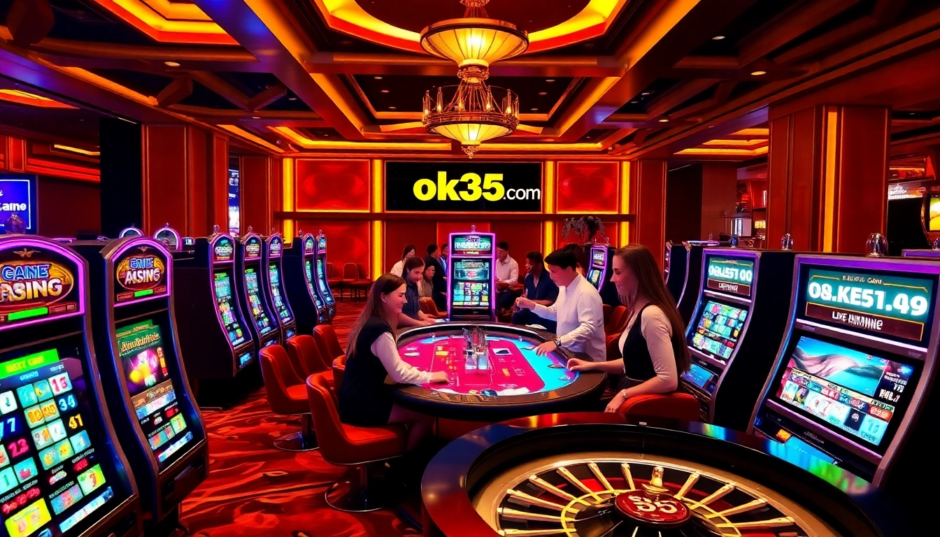 Engaging online gambling scene at ok365.com featuring live dealers and vibrant casino elements.