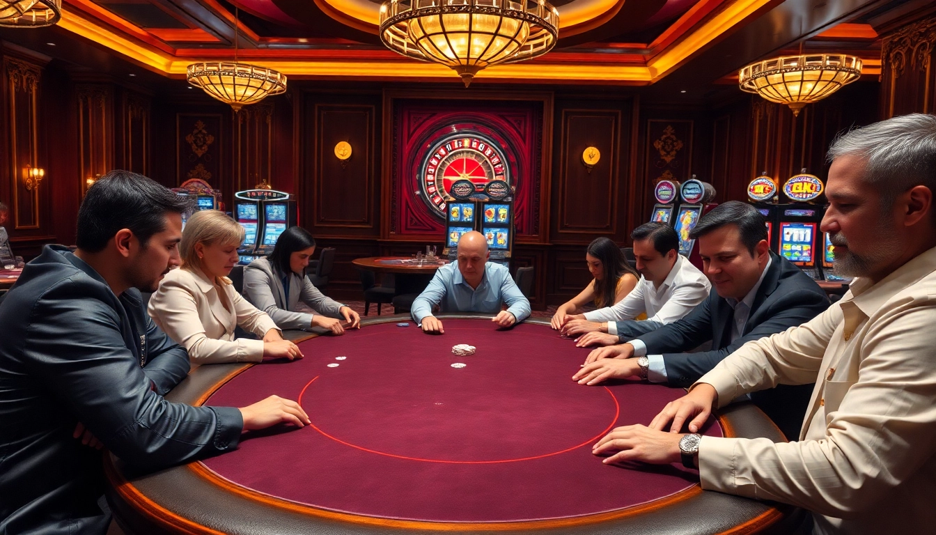 Players engaging in thrilling poker action at Mmoo.com, showcasing excitement and luxury in live gaming.