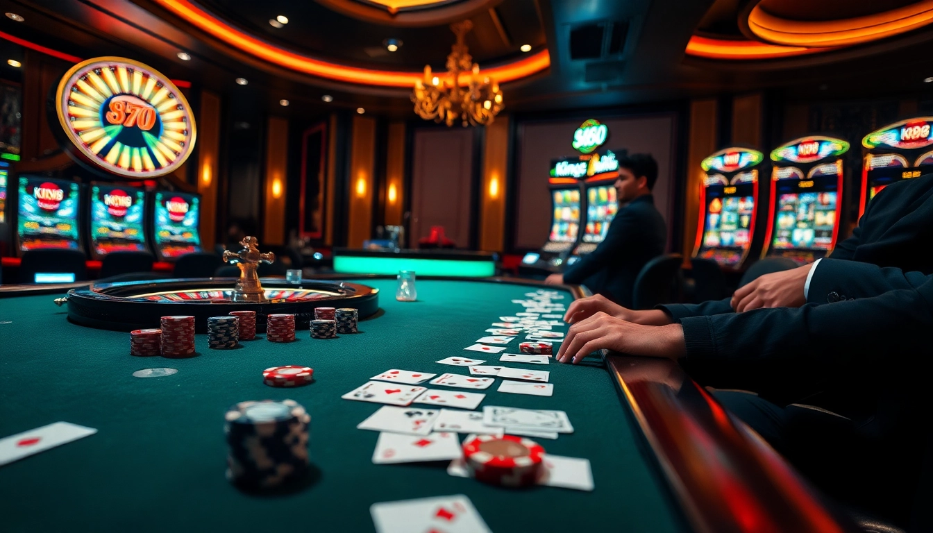 King88 players enjoying an exciting casino environment with tables, chips, and vibrant gameplay.
