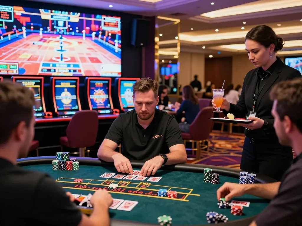 Experience top live casino action at https://bong99.pro/, featuring players engaged in a vibrant gaming environment with colorful chips and cards.