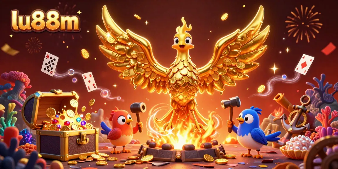 Experience the thrilling lu88m casino scene with a molten gold phoenix and treasure galore!