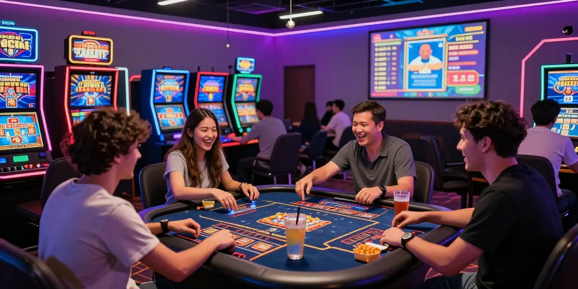 Dynamic gaming scene showcasing live casino excitement at https://7899club.com/ with diverse players enjoying jackpots and neon lights.