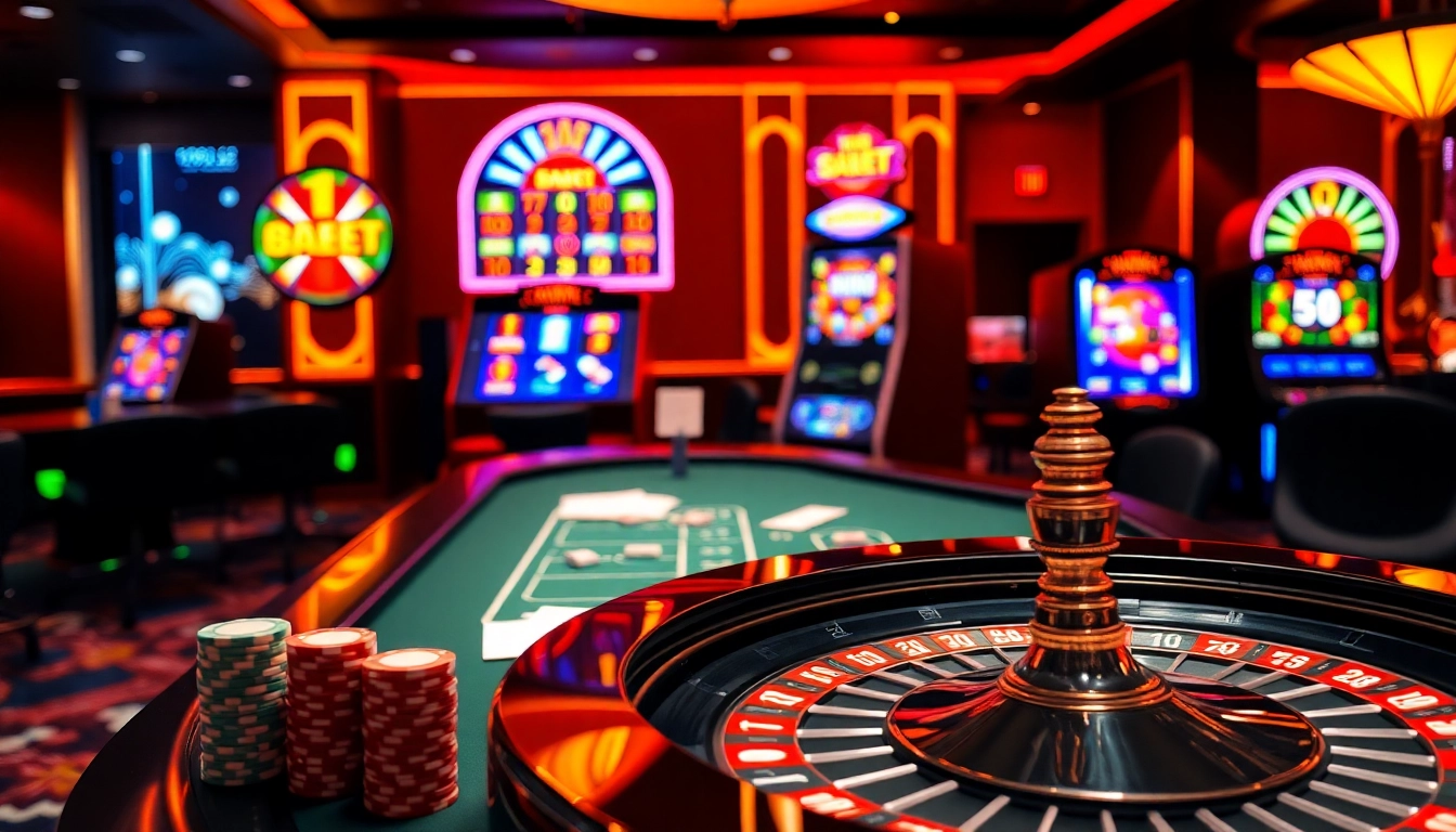 Playing exciting games at https://nhatvip.meme/ casino with vibrant roulette and poker tables.