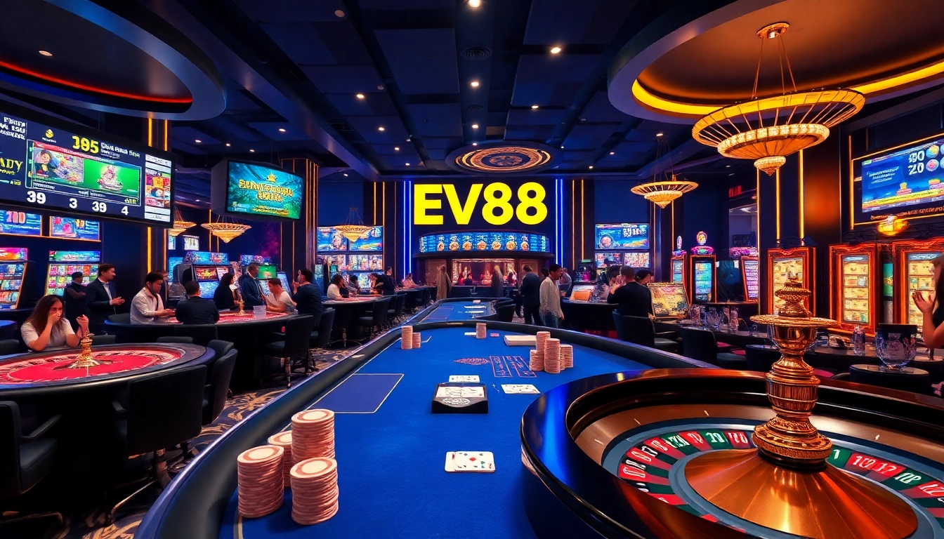 Experience the thrill of gaming at EV88 with vibrant casino tables and dynamic online betting.