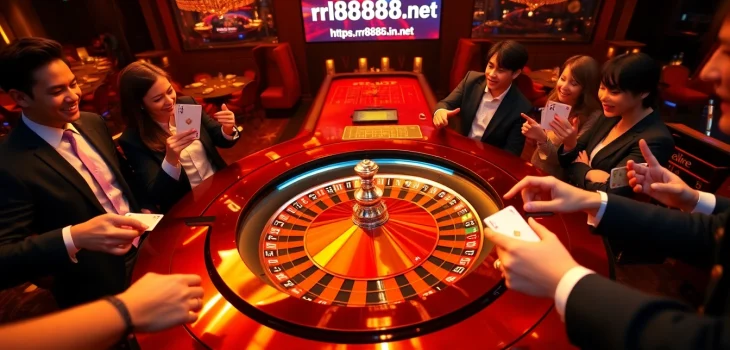 Exciting casino scene with players at a roulette table, highlighting https://rr8888.in.net/ online gambling.