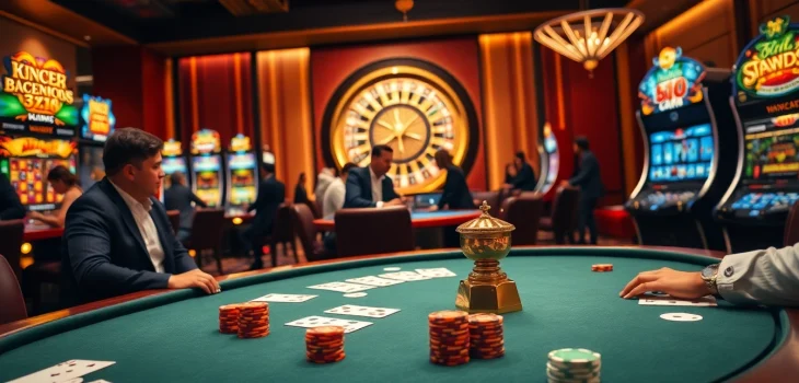 Gamblers enjoy a luxurious poker experience at hb88.com with vibrant poker chips and cards.