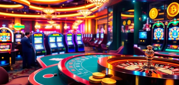 Players enjoying games at crypto online casinos with vibrant slots and interactive tables.