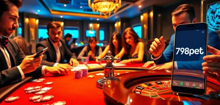 Players excitedly gamble at a poker table, showcasing 789pet's thrilling online competition.