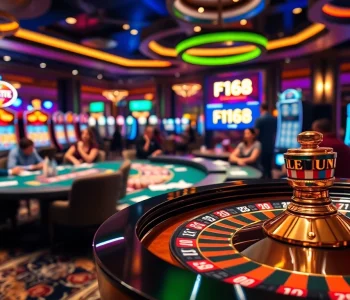 Intense gaming scene with F168 highlighted, showcasing roulette wheel and vibrant casino atmosphere.