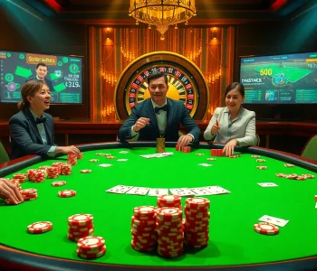 Players enjoy engaging games on the 33win online gambling platform, surrounded by vibrant casino elements.