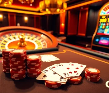 Engage in high-stakes gaming at GG88 with vibrant chips, cards, and a glowing roulette wheel.